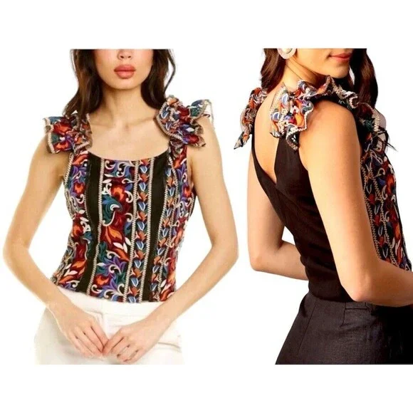 Eva Franco Embroidered Corset Top for Women Medium Multicolored anthropologie - Picture 3 of 16